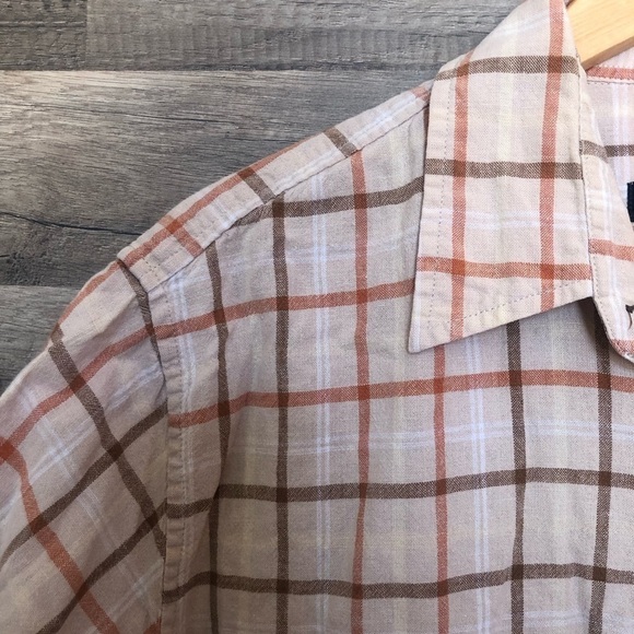 Dockers  Linen Cotton Blend Short Sleeved Plaid Button Up Shirt Large - Picture 3 of 7